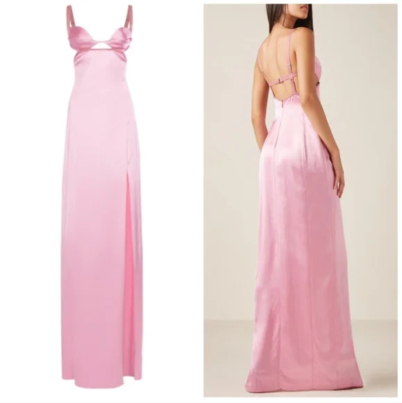 Nensi Dojaka Double Petal Satin Maxi Dress Pink Small - Picture 15 of 15